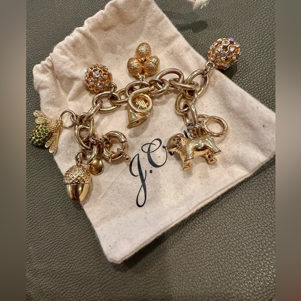J. Crew Gold Charm Bracelet with Animal and Acorn Charms